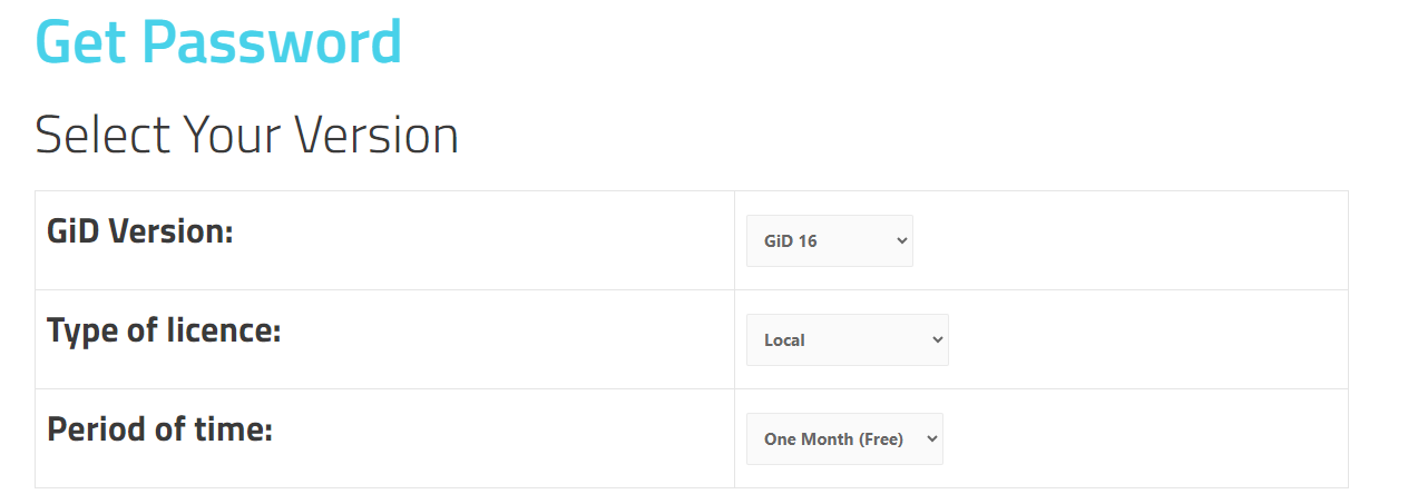 Obtain one-month free password for GiD.