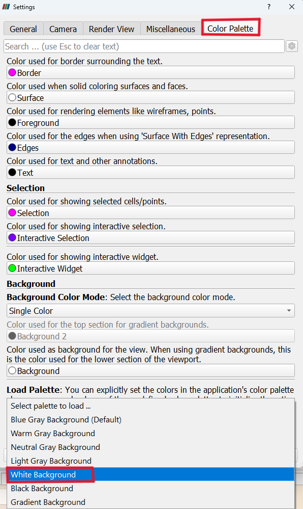 Change of "Color Palette" in ParaView.