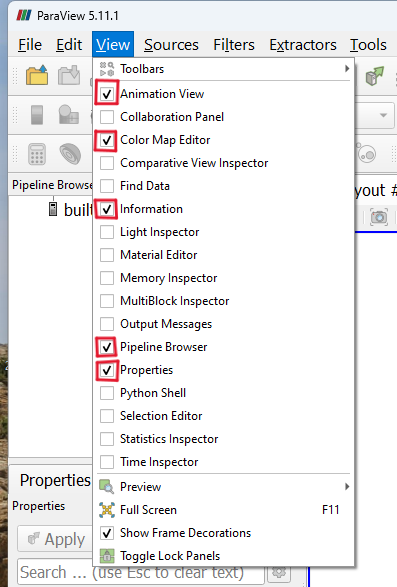 Select "View" options in ParaView.