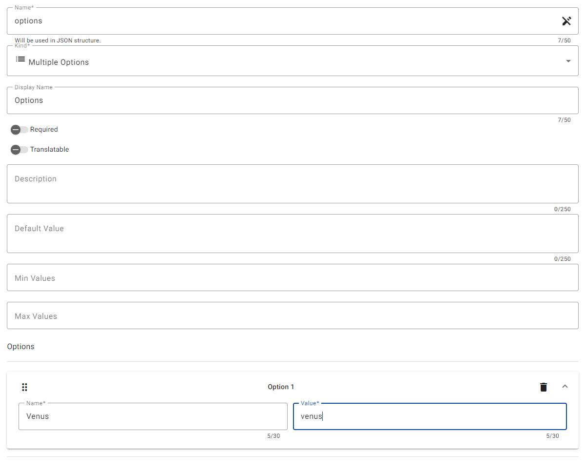 Schema Options Kind