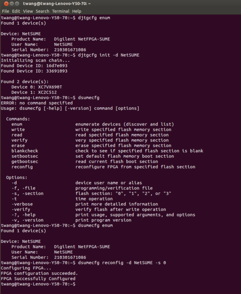 NetFPGA-SUME Adept Tools Test