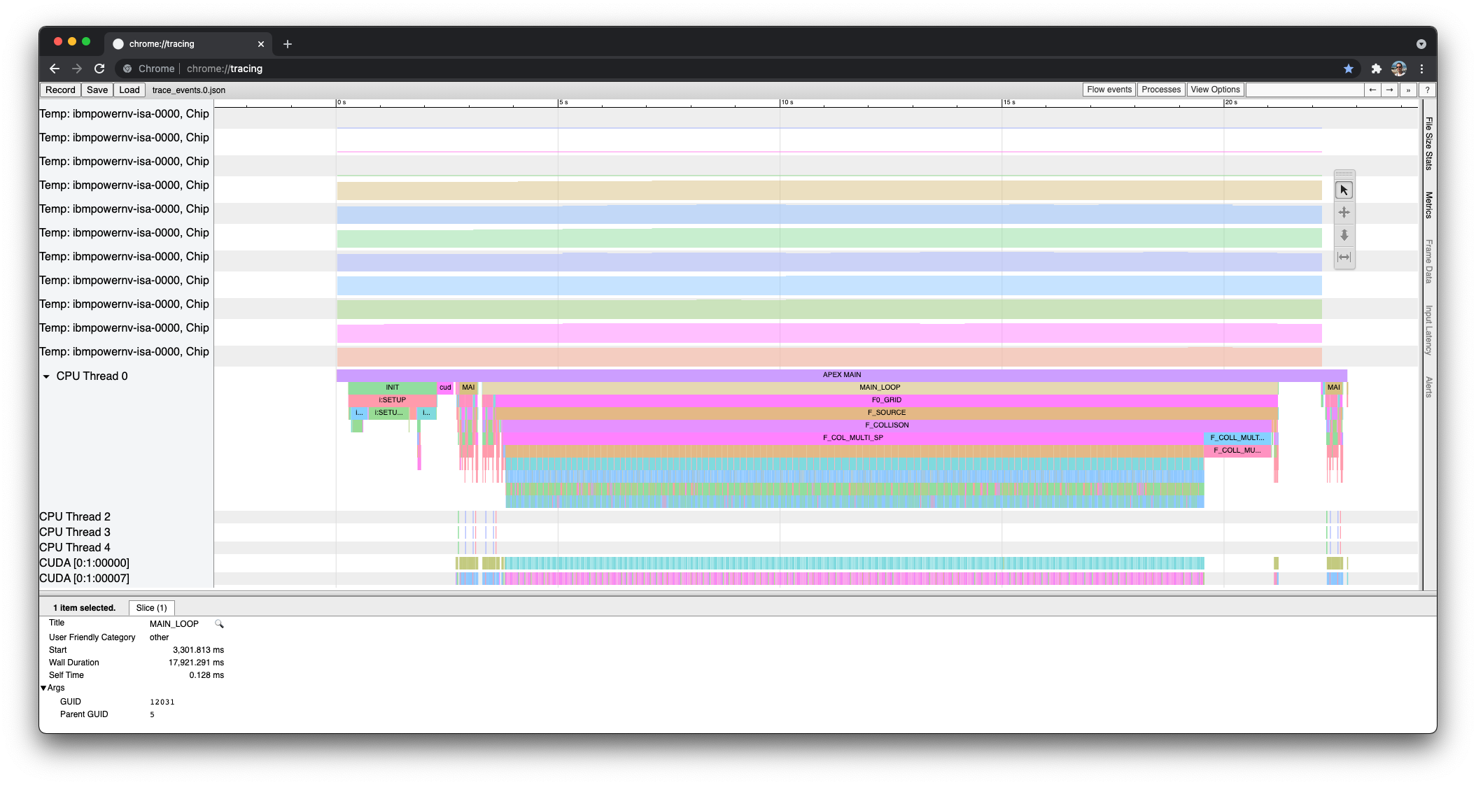 XGC trace visualized in Google Chrome