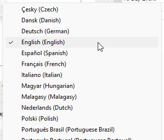 Languages menu