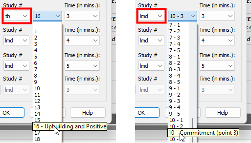 Study Reference drop-lists