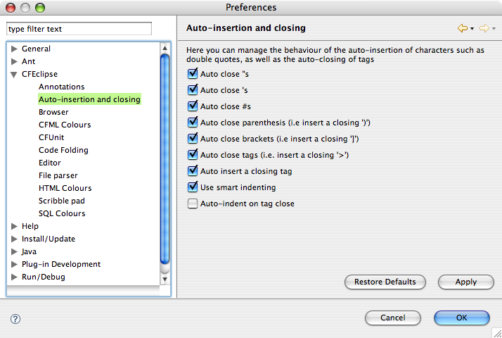 auto-insertions and closing preference screenshot