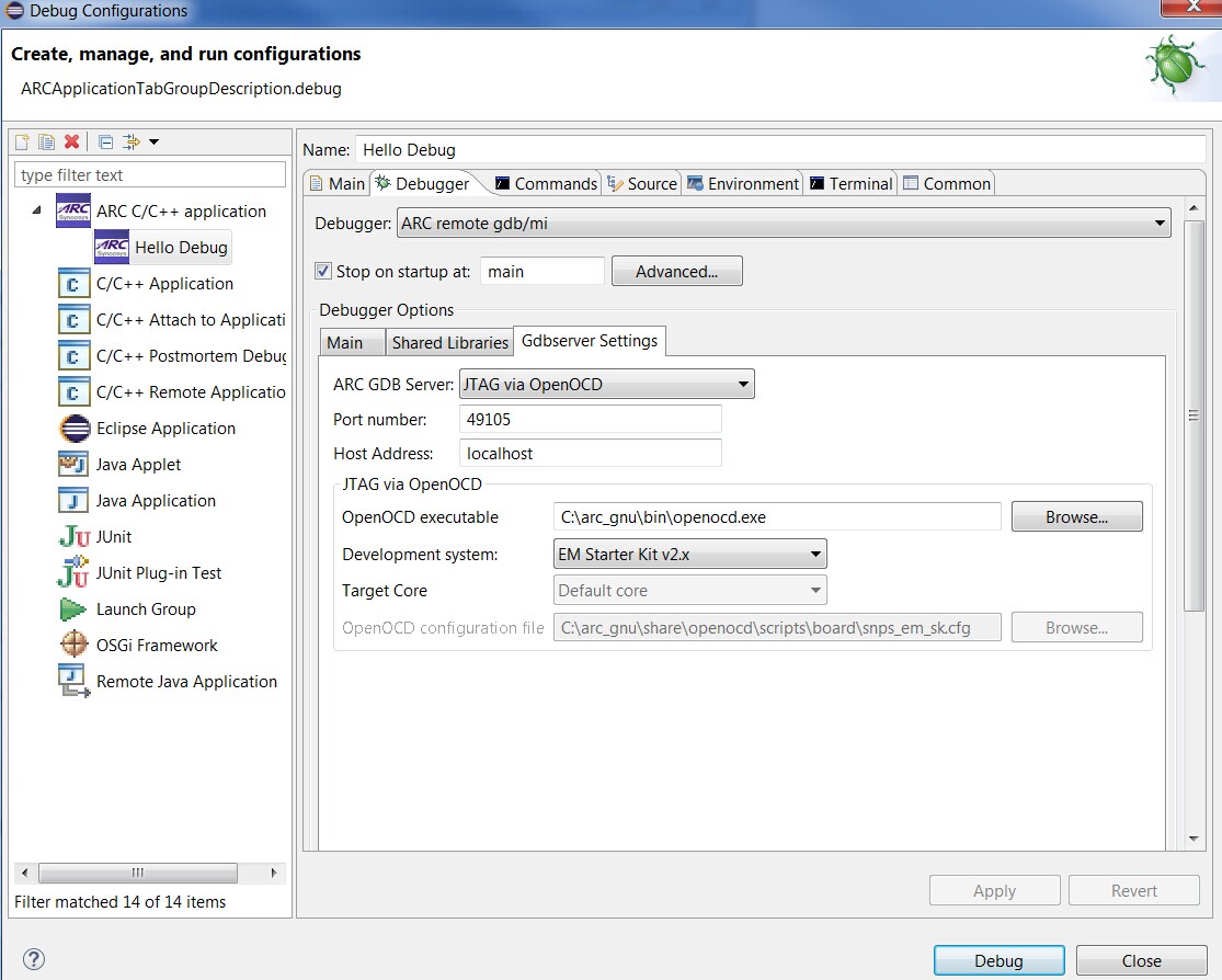 Default values in the Debugger tab for JTAG via OpenOCD