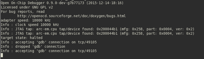 OpenOCD output in console
