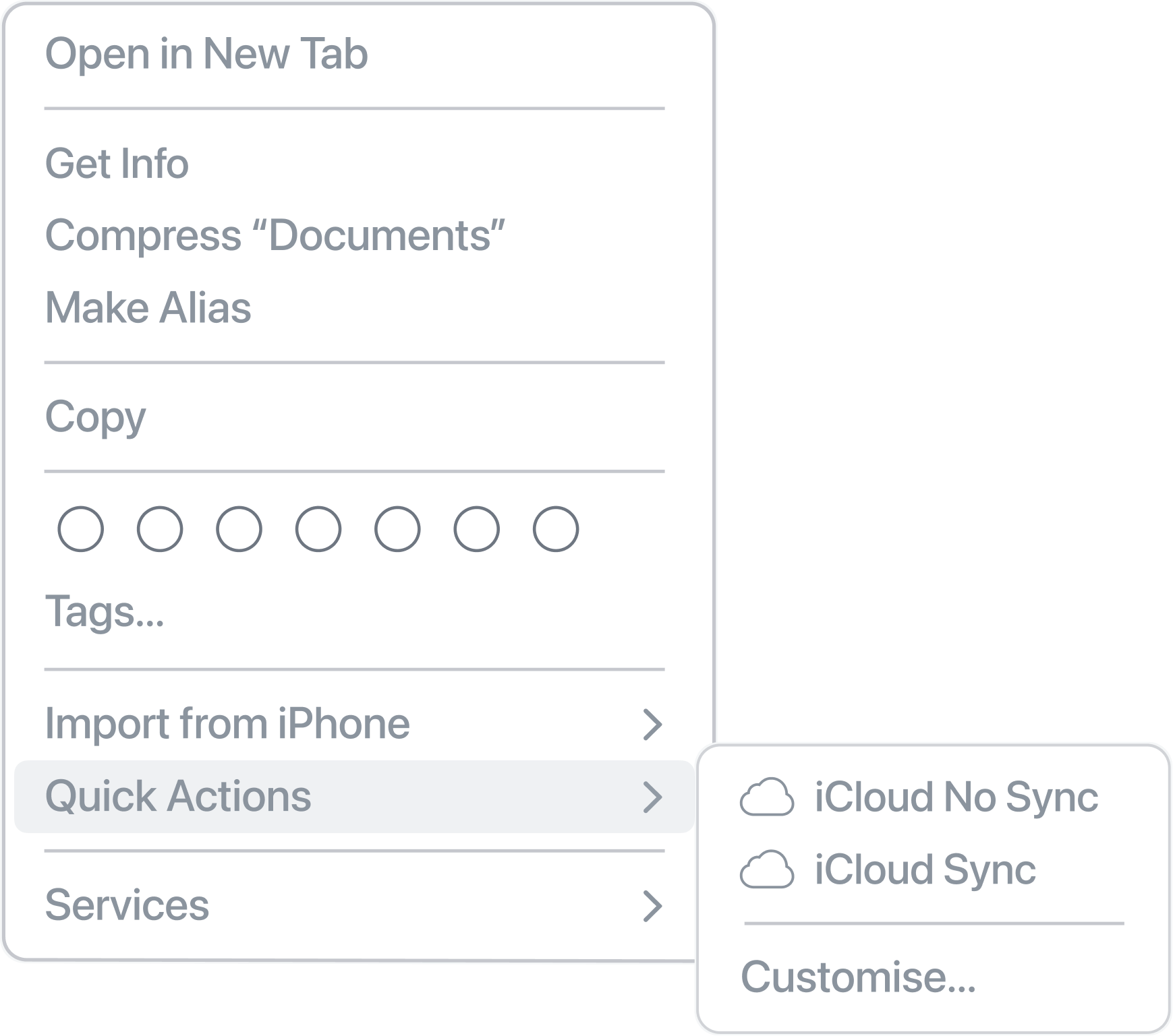 Quick Actions Menu