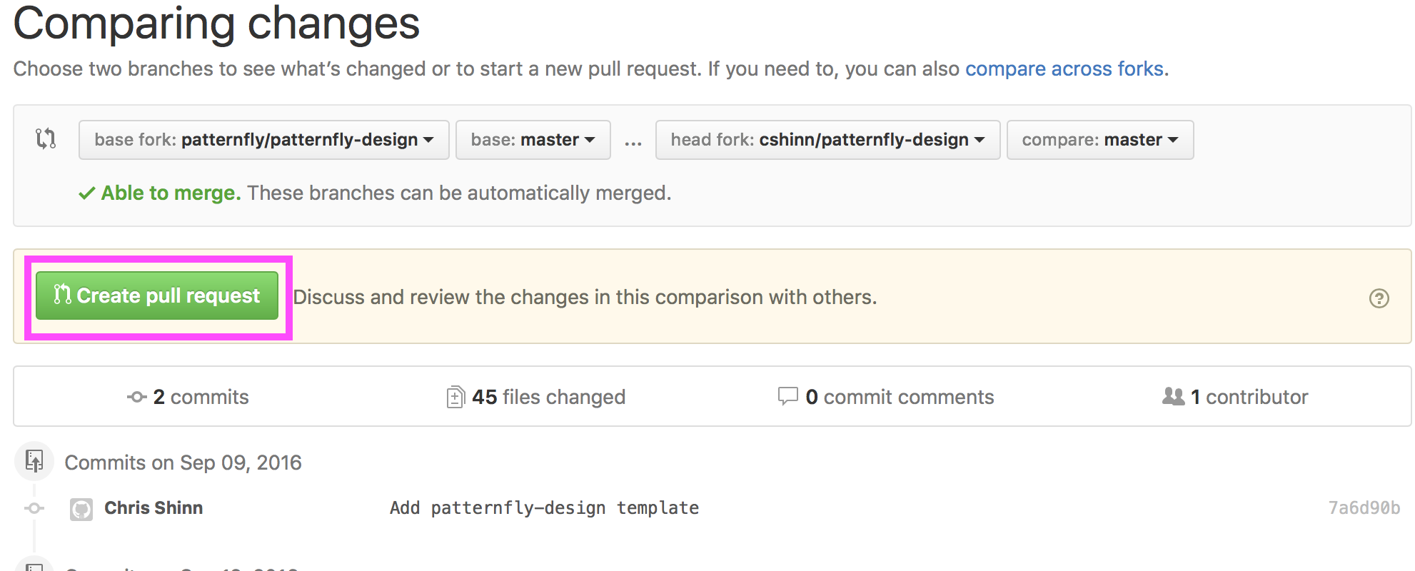 Creating a new pull request