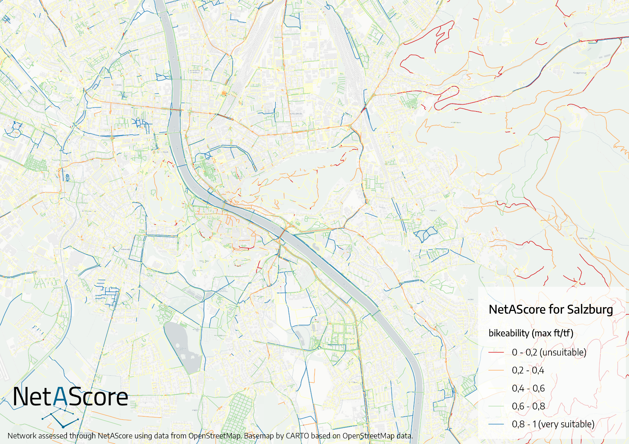 Bikeability result for Salzburg, Austria