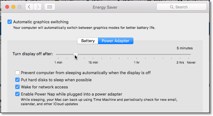 Settings - Energy Saver Power Adapter tab