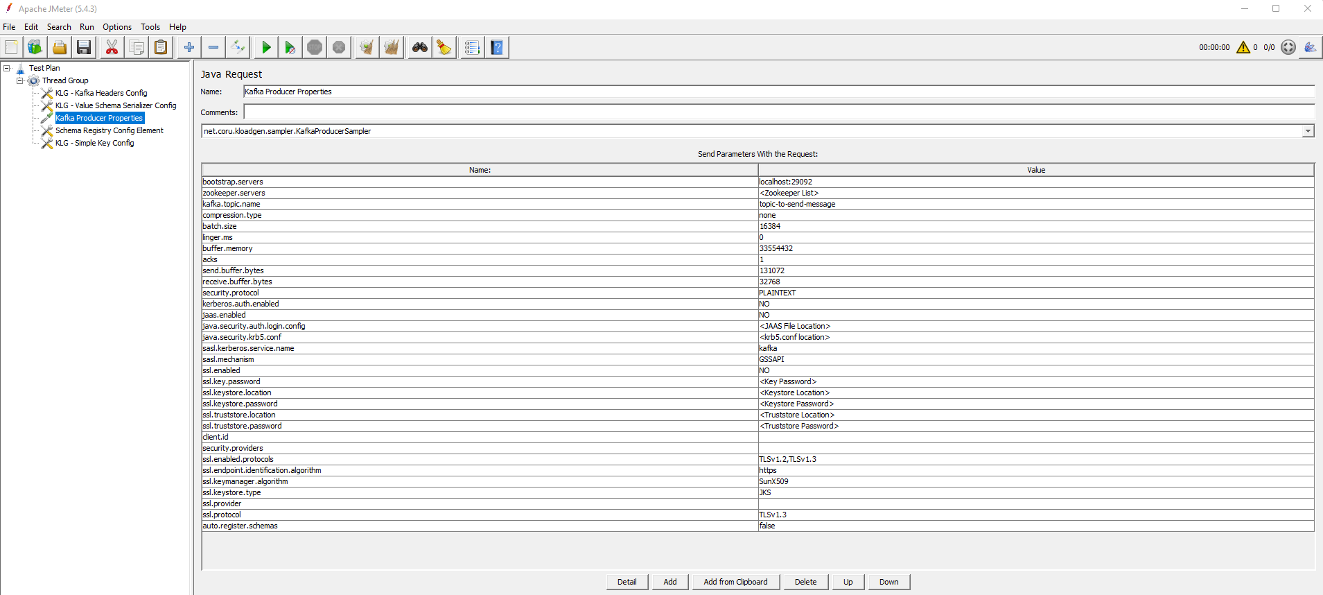 Kafka Producer Sampler configuration